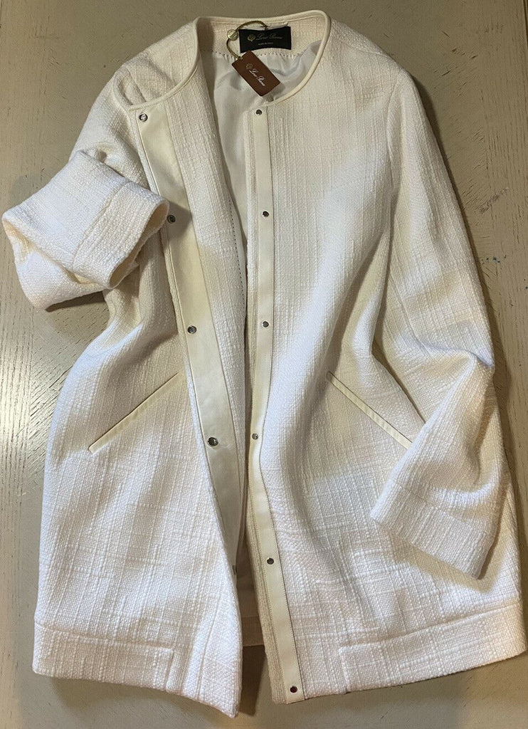 Neu $5395 Loro Piana Damen Kaschmir/Leder Langer Jackenmantel Weiß 44/10 Italien