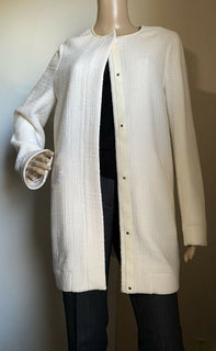Neu $5395 Loro Piana Damen Kaschmir/Leder Langer Jackenmantel Weiß 44/10 Italien