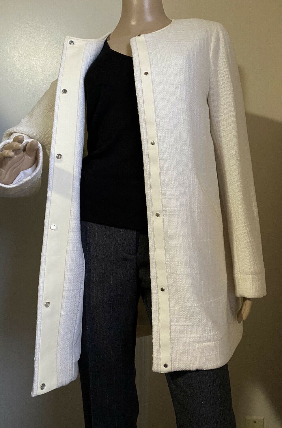 New $5395 Loro Piana Women  Cashmere/Leather Long Jacket Coat White 44/10 Italy