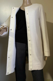 Neu $5395 Loro Piana Damen Kaschmir/Leder Langer Jackenmantel Weiß 44/10 Italien