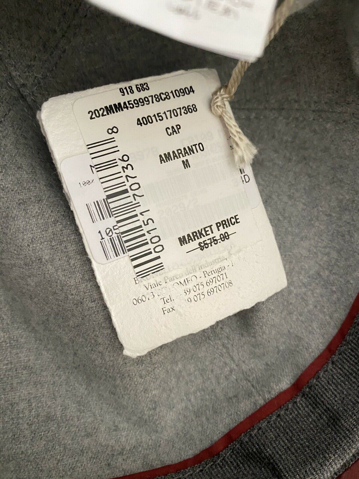 NWT $575 Brunello Cucinelli Мужская бейсболка с логотипом Amaranto Размер (M) Италия