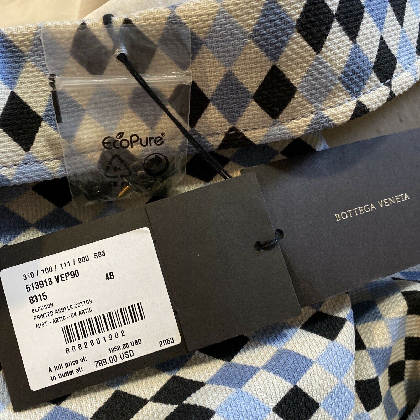 Neu $1950 Bottega Veneta Herrenjacke Mantel Blau/Schwarz/Während 38 US (48 Eu) Italien