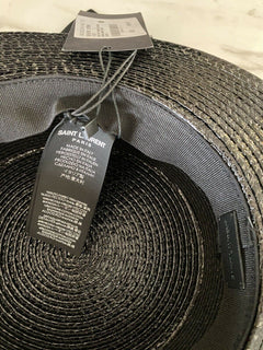NWT $695 Saint Laurent Small Boater Hat In Varnished Straw Black M Italy