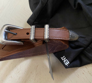 Neuer 495 $ Saint Laurent Folk Double-Loop-Gürtel für Herren DK Brown 34/90 Italien