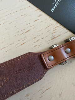 Neuer 495 $ Saint Laurent Folk Double-Loop-Gürtel für Herren DK Brown 34/90 Italien