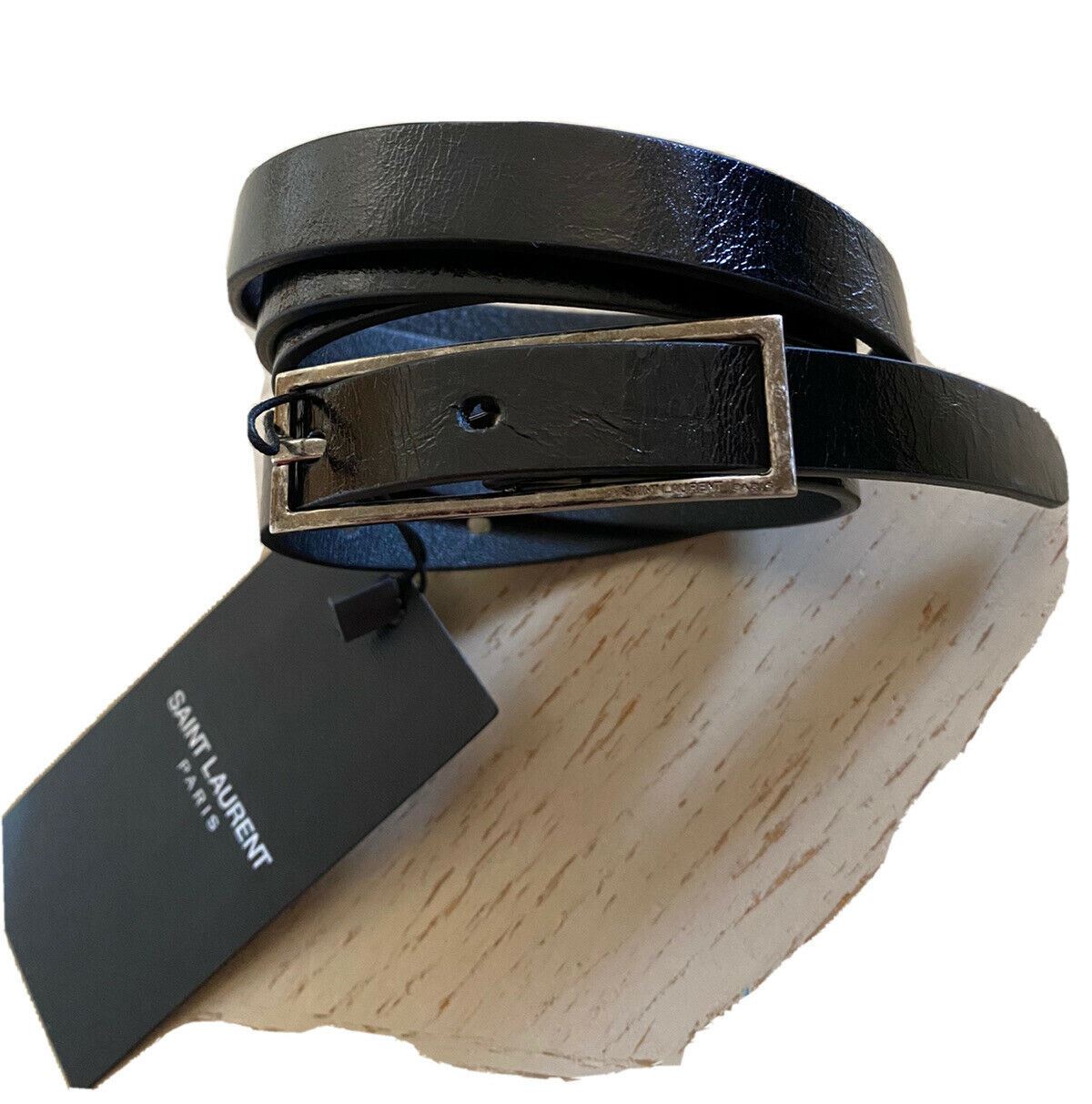 New Saint Laurent Fetiche Belt With Buckle In Shiny Moroder Leather Black 36/95