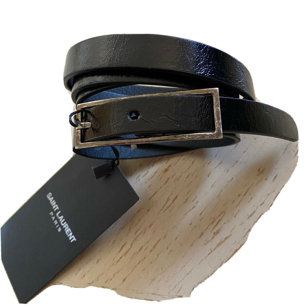 Neuer Saint Laurent Fetiche-Gürtel mit Schnalle aus glänzendem Moroder-Leder in Schwarz 36/95