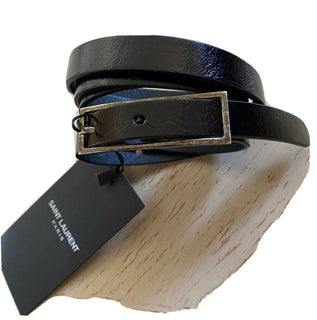 Neuer Saint Laurent Fetiche-Gürtel mit Schnalle aus glänzendem Moroder-Leder in Schwarz 36/95