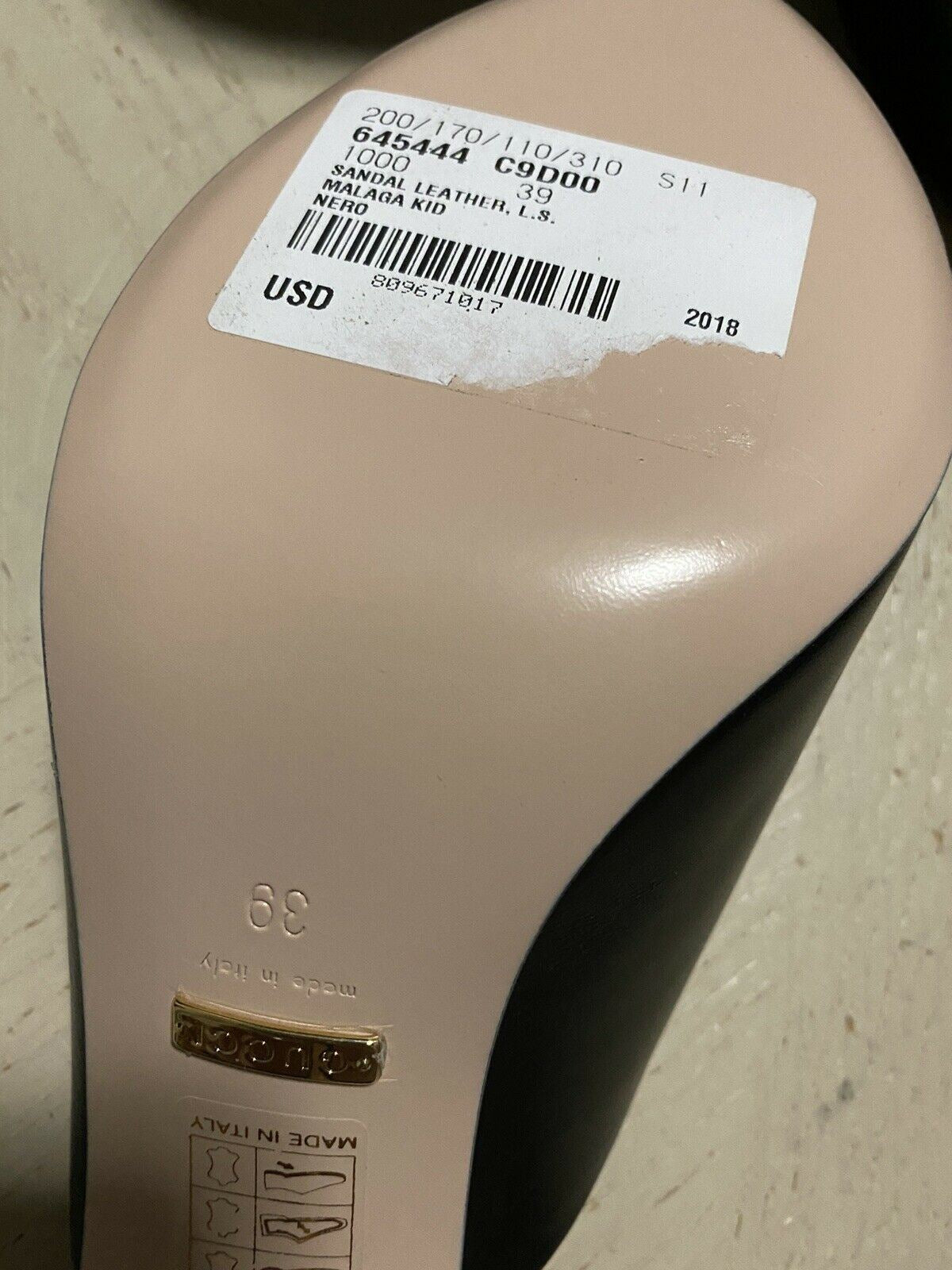 NIB Gucci Women’s Sandal Shoes Black 9 US ( 39 Eu ) 645444 Italy