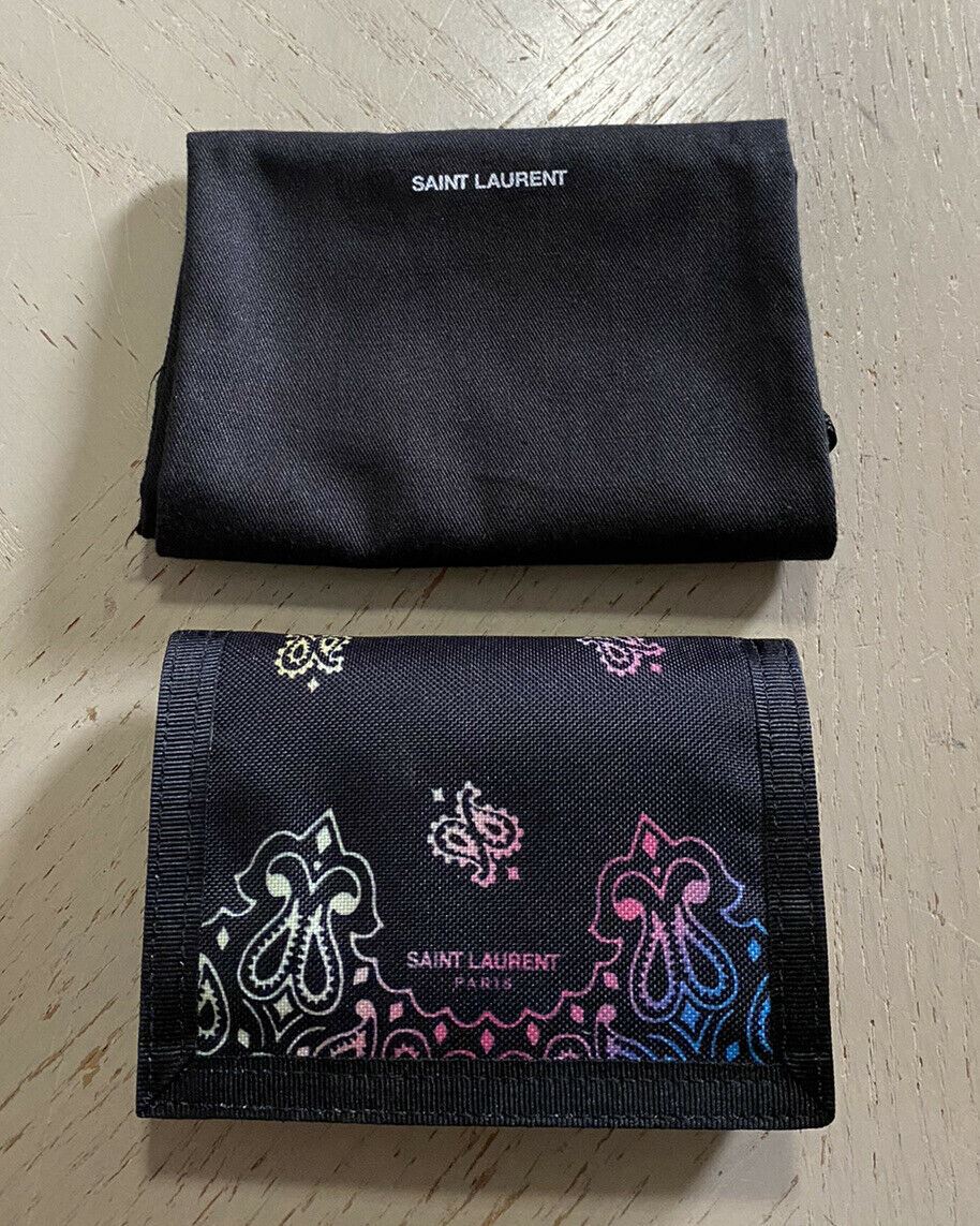 New Saint Laurent BUFFALO Tiny Wallet In Bandana-print Nylon Black 556433