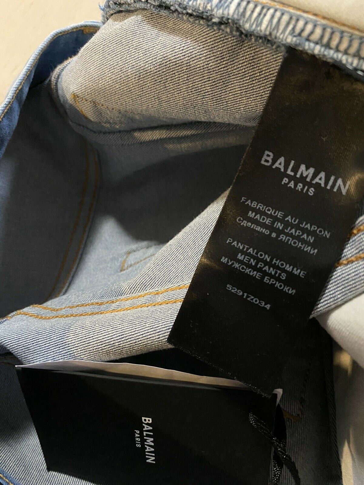СЗТ $995 Balmain Мужские джинсы с потертостями по бокам, синие 30 (размер 32)
