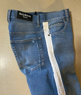 Neu mit Etikett: 995 $ Balmain Herren Distressed Side Tope Jeans Blau 30 (gemessen 32)