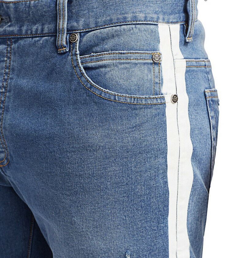 СЗТ $995 Balmain Мужские джинсы с потертостями по бокам, синие 30 (размер 32)