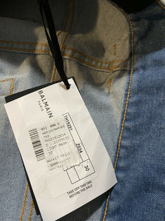 Neu mit Etikett: 995 $ Balmain Herren Distressed Side Tope Jeans Blau 30 (gemessen 32)