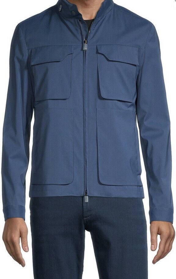 New $1725 Corneliani Hooded Utility Jacket With Headphones Blue 42R US/52R Eu