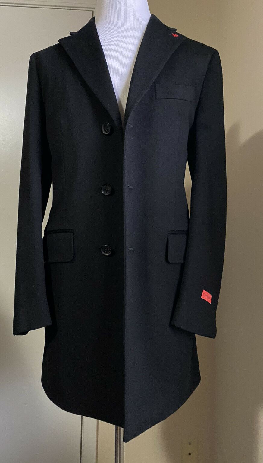New $4200 Isaia Men’s Overcoat Coat Black Size 40R US ( 50R Eu ) Italy