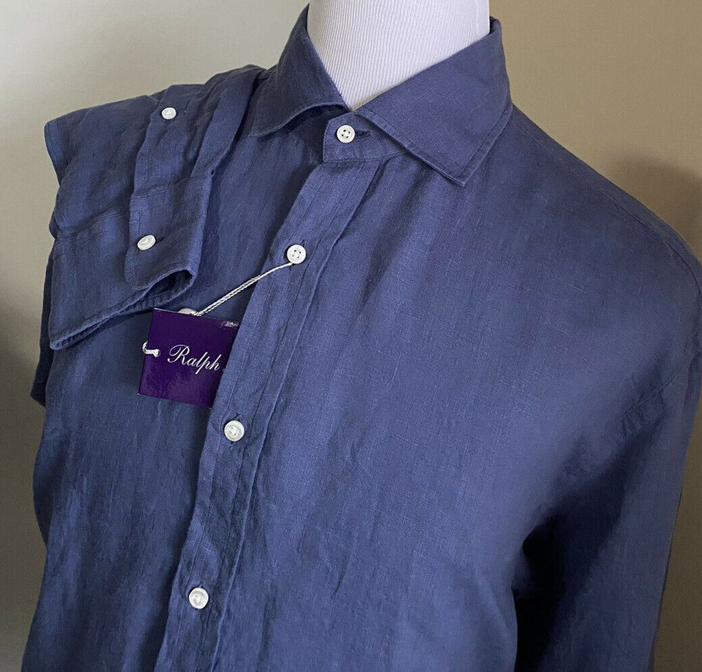 Neu mit Etikett: Ralph Lauren Purple Label Herren-Leinenhemd, Blau, XL, Italien
