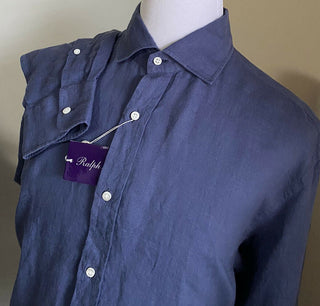 Neu mit Etikett: Ralph Lauren Purple Label Herren-Leinenhemd, Blau, XL, Italien