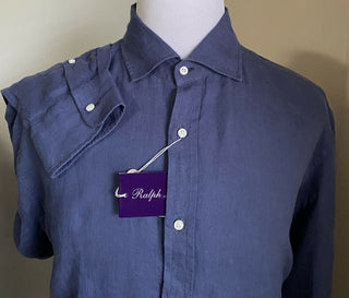 Neu mit Etikett: Ralph Lauren Purple Label Herren-Leinenhemd, Blau, XL, Italien