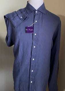 Neu mit Etikett: Ralph Lauren Purple Label Herren-Leinenhemd, Blau, XL, Italien