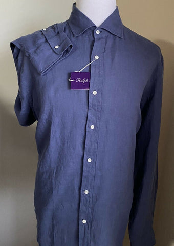 NWT  Ralph Lauren Purple Label Men Linen Shirt Blue XL Italy