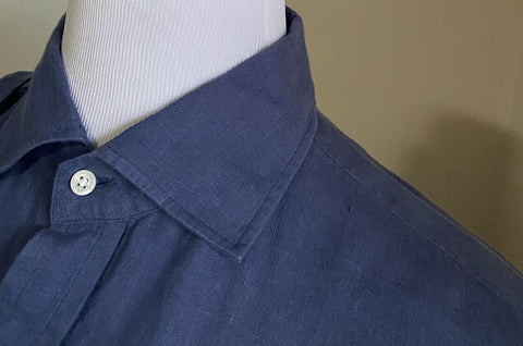 NWT  Ralph Lauren Purple Label Men Linen Shirt Blue XL Italy