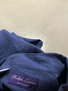 Neu mit Etikett: Ralph Lauren Purple Label Herren-Leinenhemd, Blau, XL, Italien