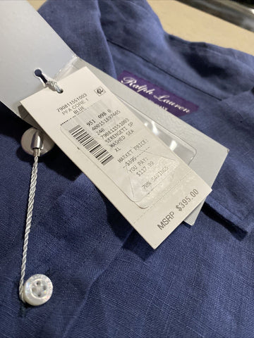 NWT  Ralph Lauren Purple Label Men Linen Shirt Blue XL Italy