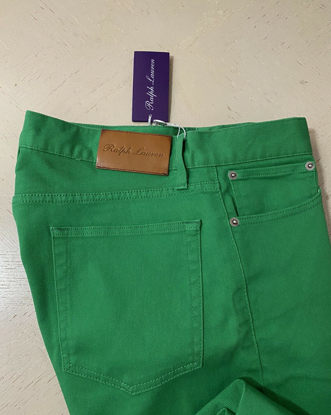 Neu mit Etikett: 495 $ Ralph Lauren Purple Label Herren Thompson Slim Jeans Hose Grün 30
