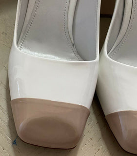 NIB $790 PRADA Damen Pumps aus zweifarbigem Lackleder Bianco 8,5 US/38,5 Ita.