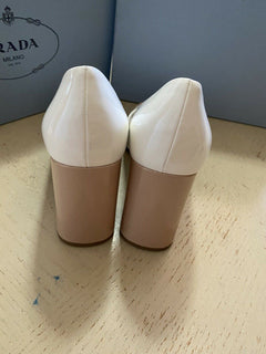 NIB $790 PRADA Damen Pumps aus zweifarbigem Lackleder Bianco 8,5 US/38,5 Ita.