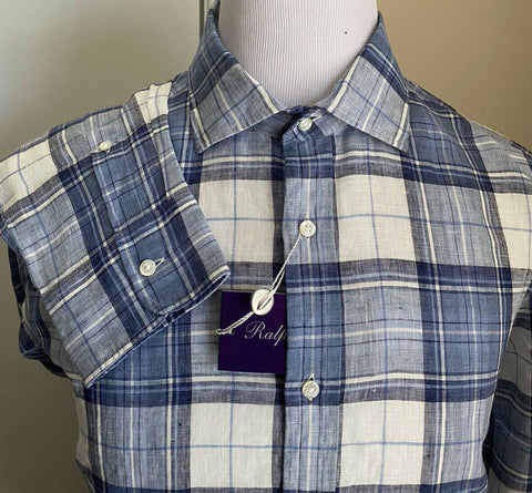 Neu mit Etikett: 495 $ Ralph Lauren Purple Label Herren Leinenhemd Blau XL Italien