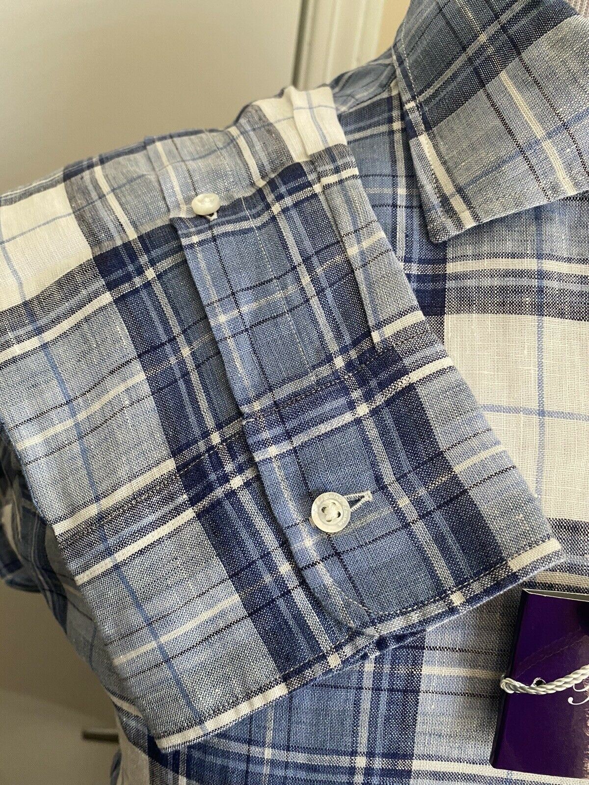 Neu mit Etikett: 495 $ Ralph Lauren Purple Label Herren Leinenhemd Blau XL Italien
