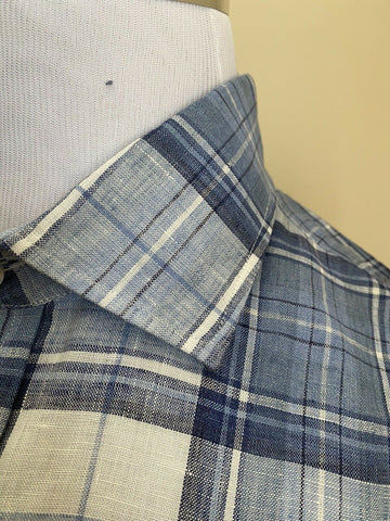 Neu mit Etikett: 495 $ Ralph Lauren Purple Label Herren Leinenhemd Blau XL Italien