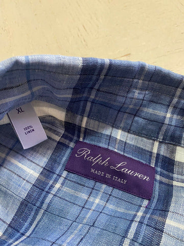 Neu mit Etikett: 495 $ Ralph Lauren Purple Label Herren Leinenhemd Blau XL Italien