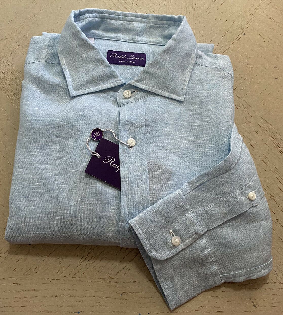 Neu mit Etikett: 450 $ Ralph Lauren Purple Label Herren Leinenhemd Blau 42/16,5 Italien
