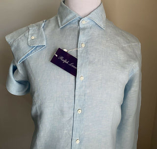 Neu mit Etikett: 450 $ Ralph Lauren Purple Label Herren Leinenhemd Blau 42/16,5 Italien