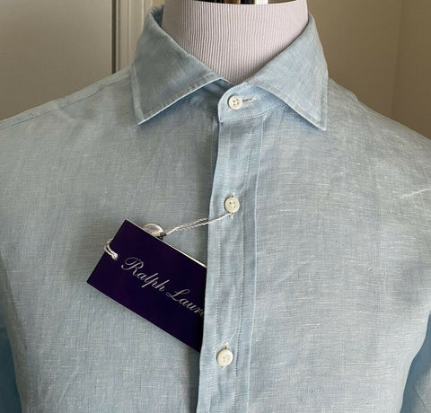 Neu mit Etikett: 450 $ Ralph Lauren Purple Label Herren Leinenhemd Blau 42/16,5 Italien