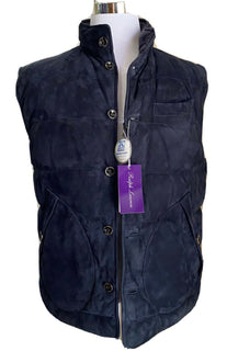 Neu $2995 Ralph Lauren Purple Label Herren Marbell Reversible Wildlederweste Navy XL