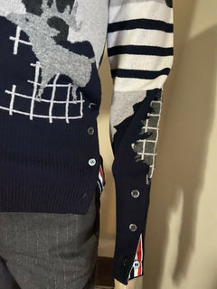 Neu für 1800 $ Thom Browne Forest Scenery Intarsien-Kaschmir-Cardigan-Pullover Navy 4