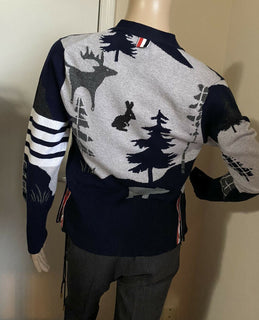 Neu für 1800 $ Thom Browne Forest Scenery Intarsien-Kaschmir-Cardigan-Pullover Navy 4