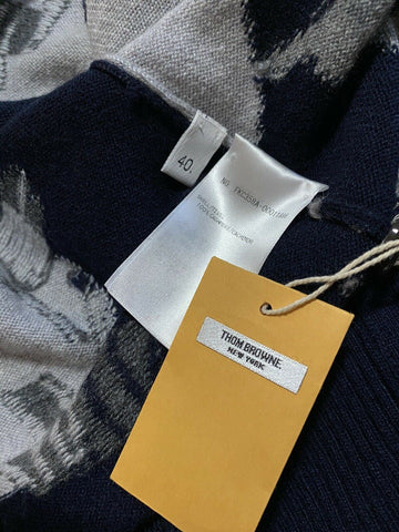 Новый кашемировый кардиган с интарсией Thom Browne за 1800 долларов, темно-синий 4