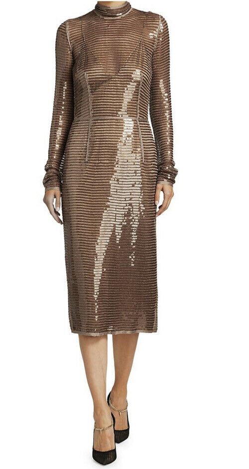 New $6500 Burberry Embellished Mesh Seguin Cocktail Dress Bronze 6 US/40 Italy