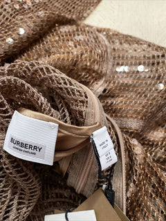Neues Burberry Seguin-Cocktailkleid mit verziertem Mesh im Wert von 6.500 US-Dollar, Bronze, 6 US/40, Italien