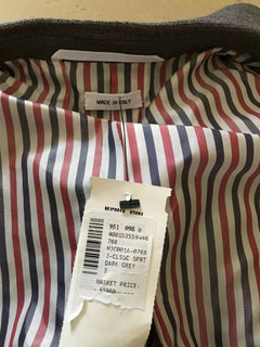 Neu mit Etikett: 1980 $ Thom Browne Herren-Streifen-Klassiker-Sportmantel-Blazer DK Grau 3/M Italien