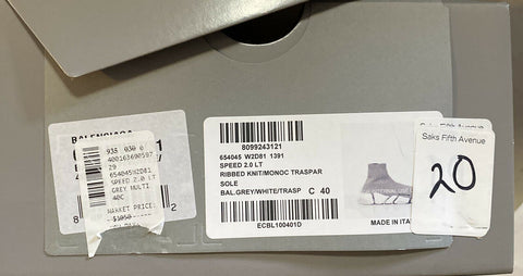 NIB $1050 Balenciaga Women Speed 2.0 LT Sneakers Gray 10 US/40 Eu Italy