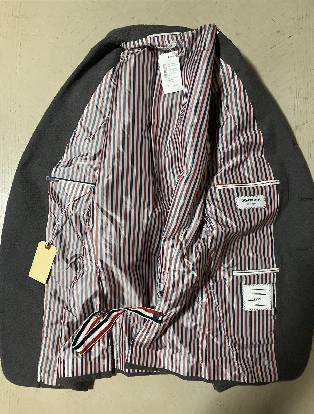 NWT $1980 Thom Browne Men Stripe Classic Sport Coat Blazer DK Gray 1/S Italy