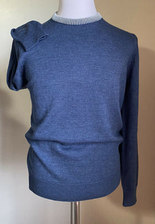 Neu mit Etikett: 425 $ Eidos Herren-Pullover aus Wolle mit Vertragskragen und Rundhalsausschnitt, leuchtendes Blau, L