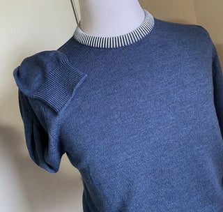 Neu mit Etikett: 425 $ Eidos Herren-Pullover aus Wolle mit Vertragskragen und Rundhalsausschnitt, leuchtendes Blau, L