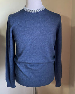 Neu mit Etikett: 425 $ Eidos Herren-Pullover aus Wolle mit Vertragskragen und Rundhalsausschnitt, leuchtendes Blau, L